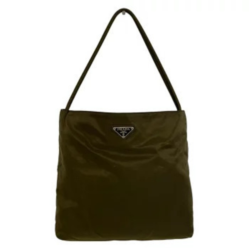 Prada Shoulder Bag Tessuto Triangle Plate Khaki Green Tote